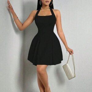 Women's sexy halter neck backless waist dress